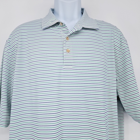 Peter Millar Summer Comfort Striped‎ Polo Golf Shirt Woodland Size XL - Picture 2 of 7